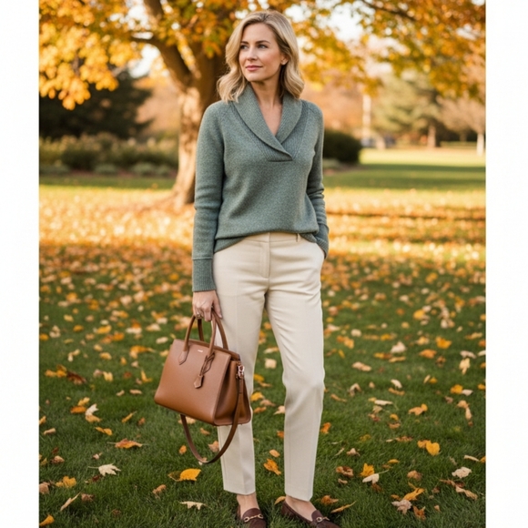 Eddie Bauer Green Shawl Collar Sweater Wool Classic Heritage Cabincore Winter - Picture 1 of 11